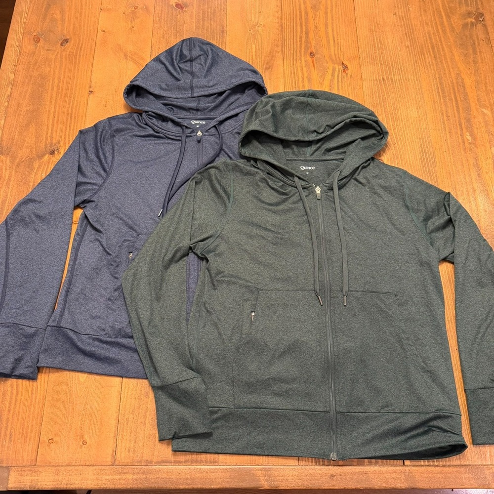 Quince Flowknit Full-Zip Hoodie Womens M Performance Stretch Green Blue LOT OF 2